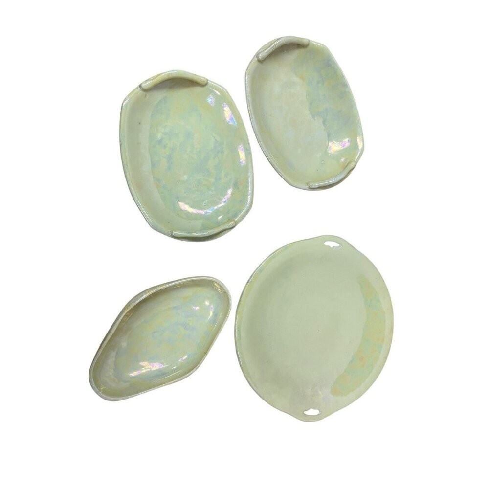 Set of 4 Vintage Lusco Nippon Platters & Bowl Collectible Green/Yellow/Blue